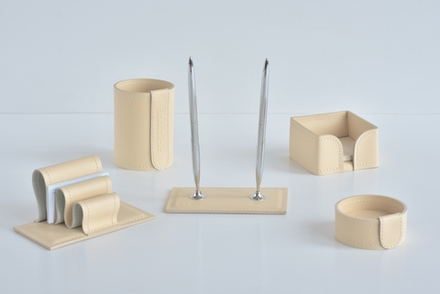 Письменный набор 5 предметов из кожи цвет слоновая кость