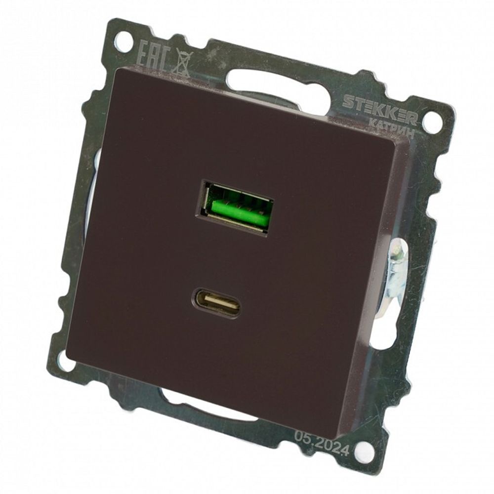 Розетка 2хUSB type A и C без рамки Stekker Катрин 50057