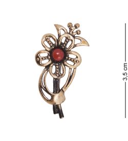 AM-4177 Брошь «Цветок Лили» (латунь, янтарь)