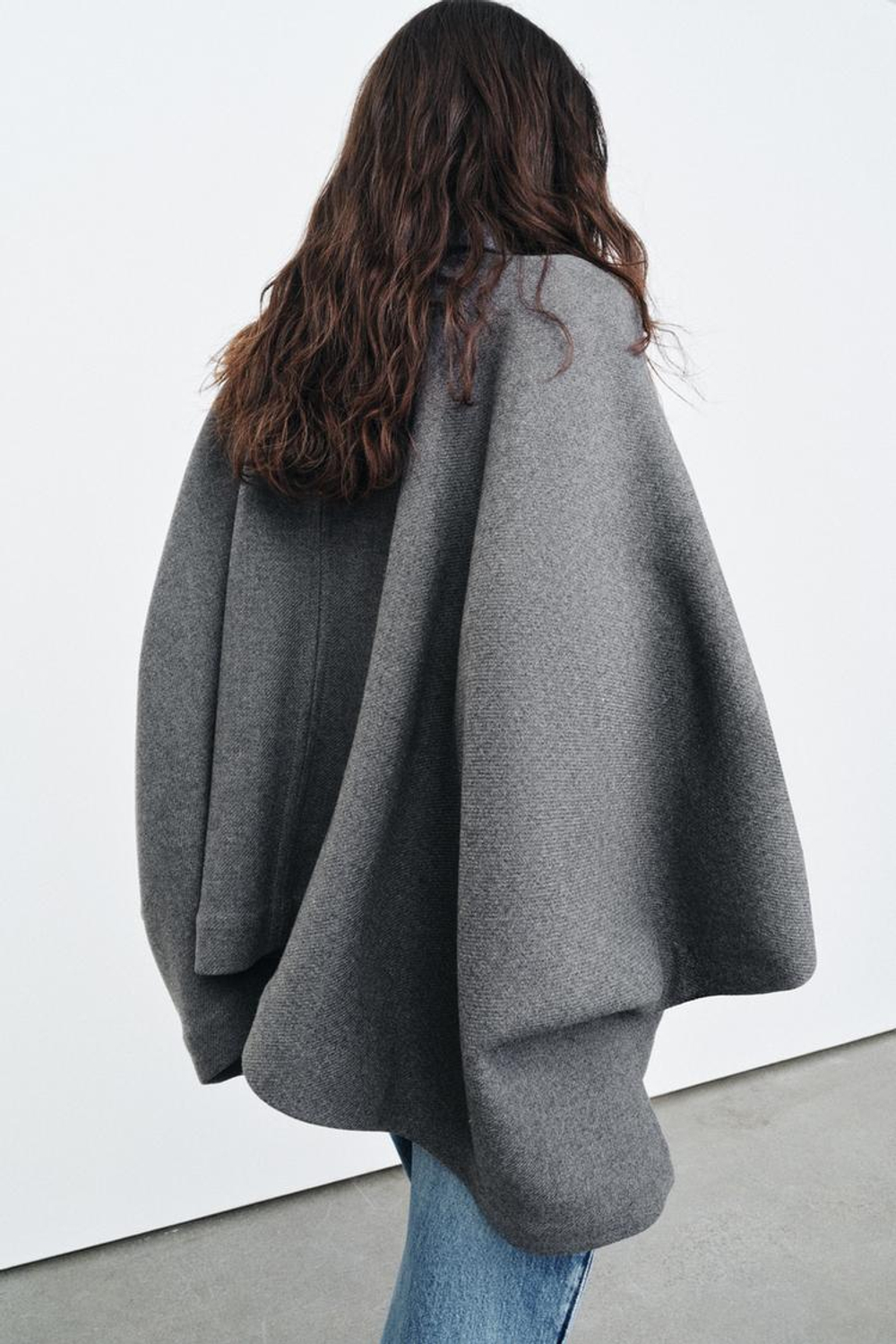 ZARA НАКИДКА ИЗ ШЕРСТИ ZW COLLECTION LIMITED EDITION, ТЕМНО-СЕРЫЙ