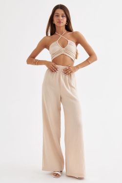 Брюки с разрезами из муслина бежевого цвета