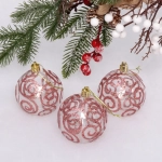 Новогодние шары 7см (набор 3шт) «Зимние узоры», розовое золото