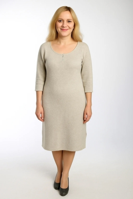 Платье льняное трикотажное с перламутровыми пуговицами