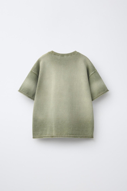 ZARA ФУТБОЛКА С ЭФФЕКТОМ ПОТЕРТОСТИ, ЗЕЛЕНОВАТЫЙ