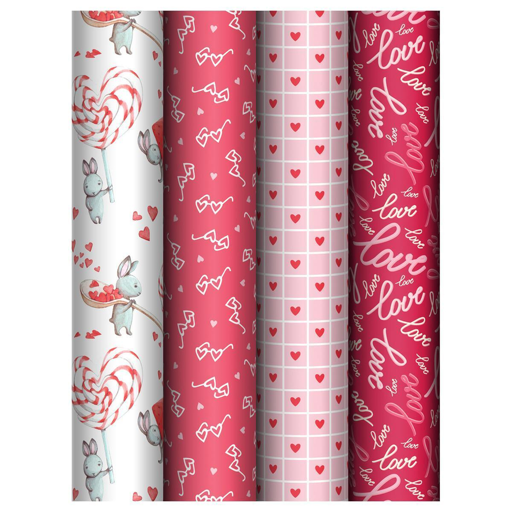 Упаковочная бумага глянц. 70*100см в ассорт. "Love"(MESHU)