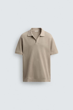 ZARA ПОЛО ИЗ РЕЛЬЕФНОЙ ТКАНИ, РЫЖЕВАТО-КОРИЧНЕВЫЙ