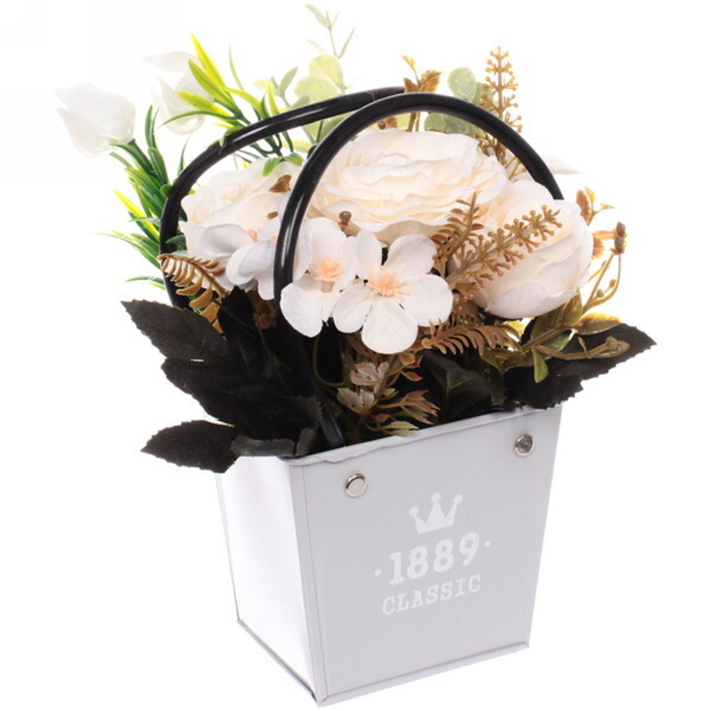 Цветочная композиция «Розовый туман» 15*11*20см в корзинке, цвет белый