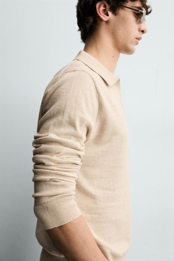 ZARA ТРИКОТАЖНОЕ ПОЛО КЛАССИЧЕСКОГО КРОЯ, ЭКРЮ