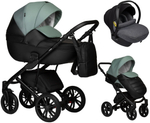 Детская коляска Indigo Mio Eco 3 в 1 с автокреслом Avionaut Cosmo Grey 05 черная кожа+шалфей кожа