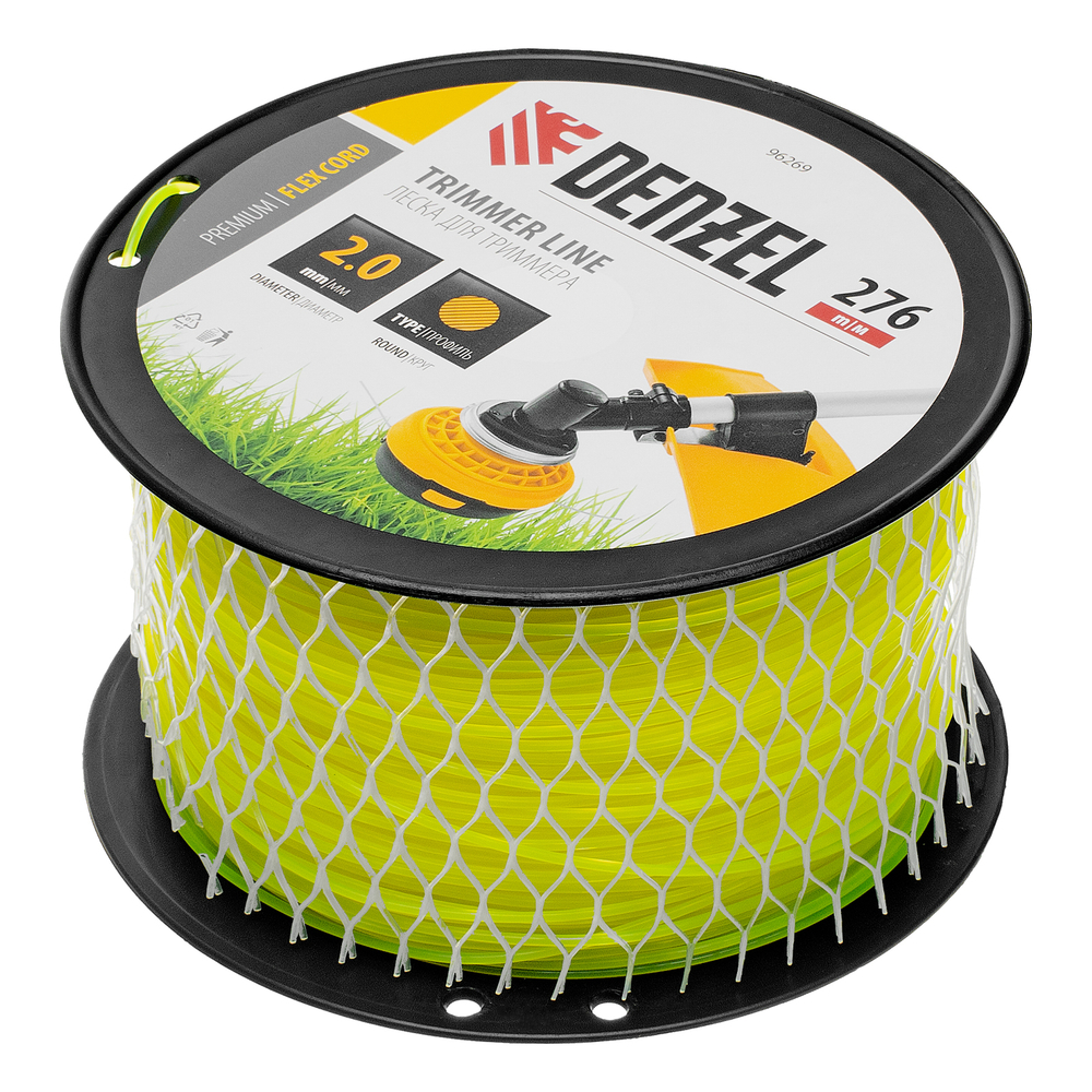 Леска для триммера круглая, 2,0мм х 276м, на DIN катушке FLEX CORD,  Denzel