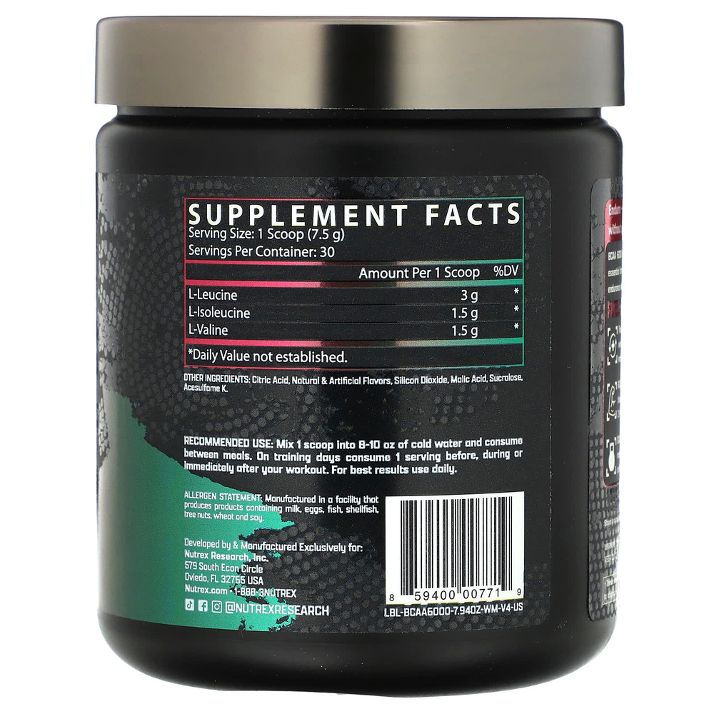 Nutrex Research, BCAA 6000, арбуз, 225 г (8,2 унции)