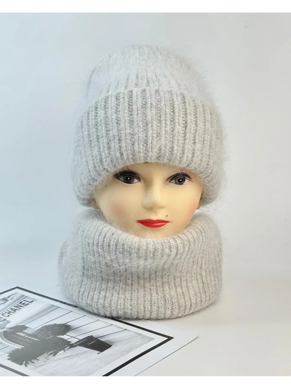 комплект шапка с шарфом- снуд зимний вязаный