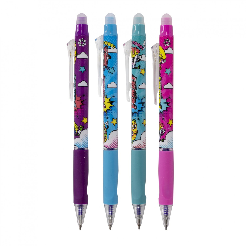 Ручка гелевая пиши-стирай, автоматическая Yalong, "Еда" 0,5 мм, синяя, пулевидный наконечник, резиновый грип, пластиковый корпус, пласт. уп.