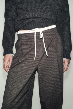 ZARA ШИРОКИЕ БРЮКИ С ДВОЙНЫМ ПОЯСОМ «ГУСИНАЯ ЛАПКА», ТЕМНО-КОРИЧНЕВЫЙ