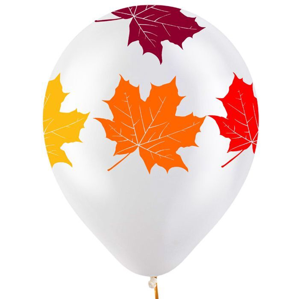 Воздушный шар, 1шт., 30см, Веселуха "Листья Осень", кристальный, прозрачный