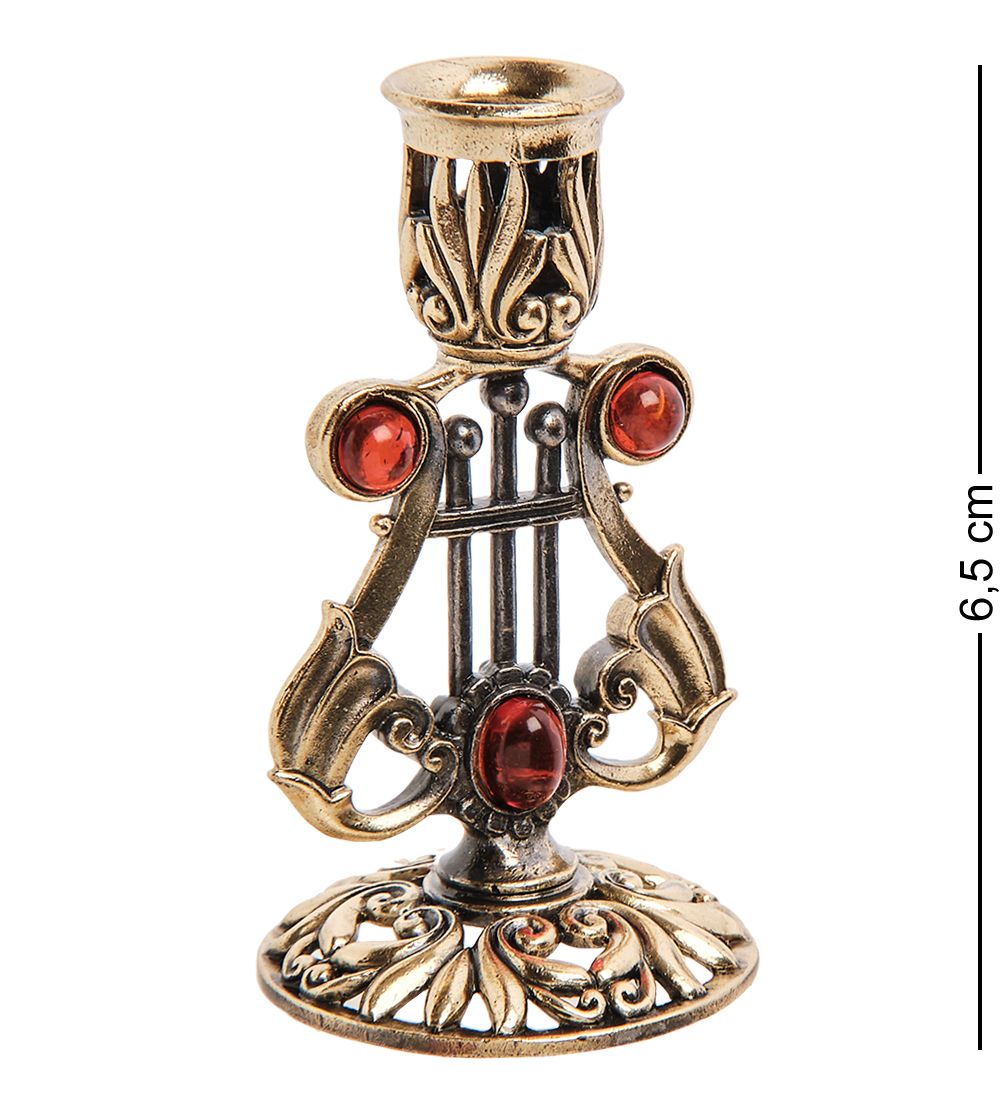 Народные промыслы AM-2972 Подсвечник «Арфа» (латунь, янтарь)