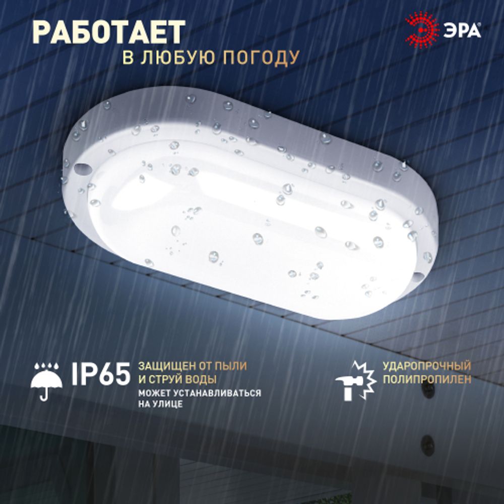 Светильник ЖКХ светодиодный ЭРА SPB-202-0-65K-015 P65 15Вт 6500K 195х95 овал | Светильники для ЖКХ IP65