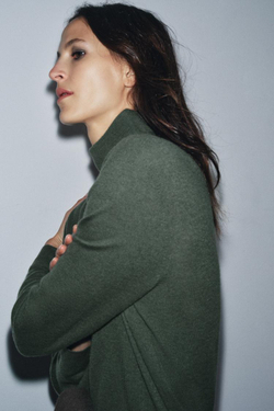 ZARA СВИТЕР ИЗ 100% ЭКСТРАМЯГКОЙ ШЕРСТИ, ЗЕЛЕНЫЙ