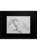 Картина, графика в паспарту 21х30 см на стену для интерьера "Сосна на утесе"