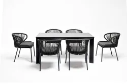 "Венето" обеденная группа на 6 персон со стульями "Милан", каркас темно-серый, роуп темно-серый
