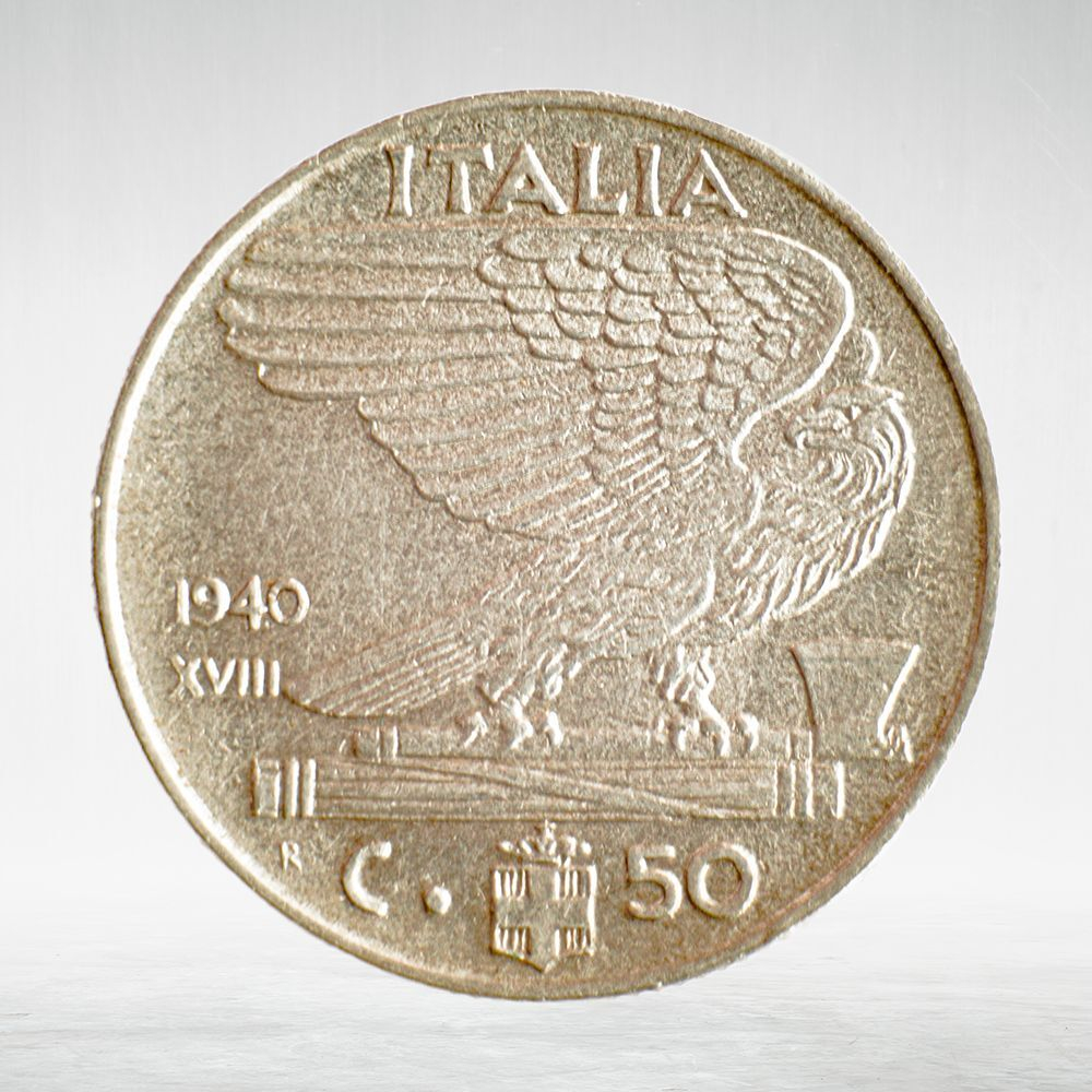 Italy 50 Centesimi 1940 R "Victor Emmanuel III - Eagle and Fasces", XF