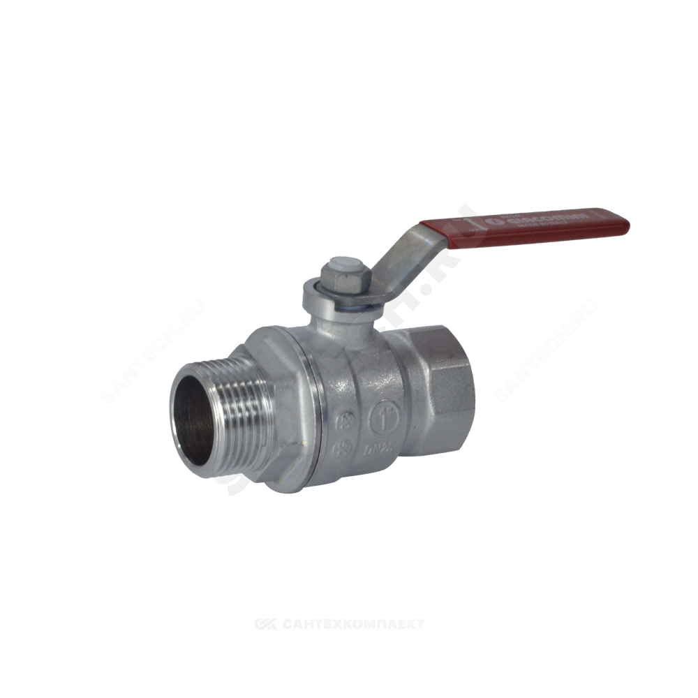 Кран шаровой латунь хром R854L Ду 20 Ру42 ВР/НР полнопроходной рычаг красный Giacomini R854LX024
