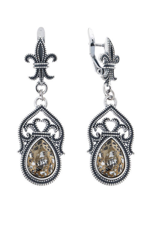 "Реланс" серьги в серебряном покрытии из коллекции "Antique" от Jenavi с английским замком