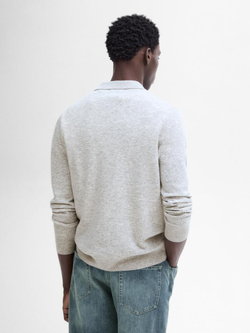 Massimo Dutti Свитер с воротником-поло из смесовой шерсти, серый меланж