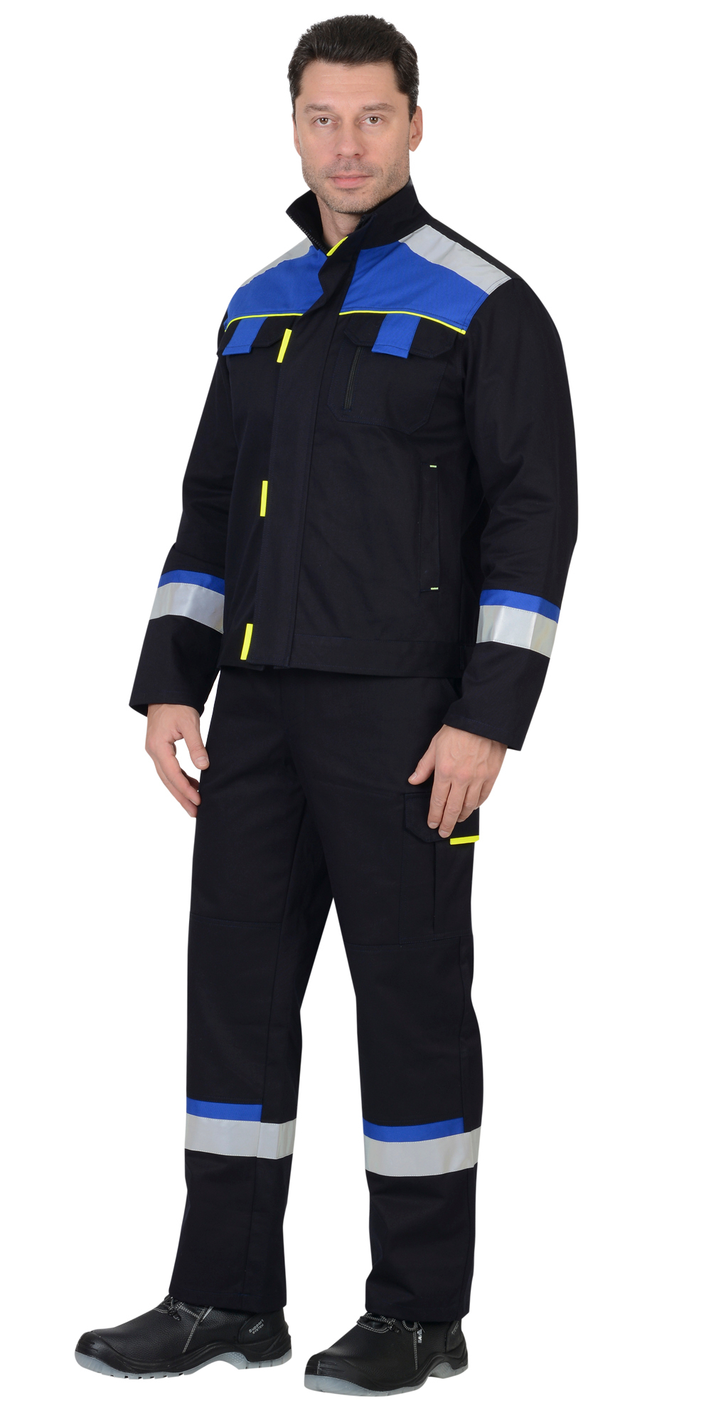 Костюм куртка, п/комб. синий с вас. и чер. отд. (узб.Саржа 100% хлопок)