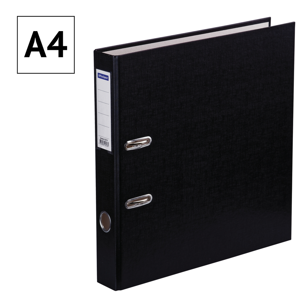 Папка-регистратор OfficeSpace, 50мм, бумвинил, с карманом на корешке, черная