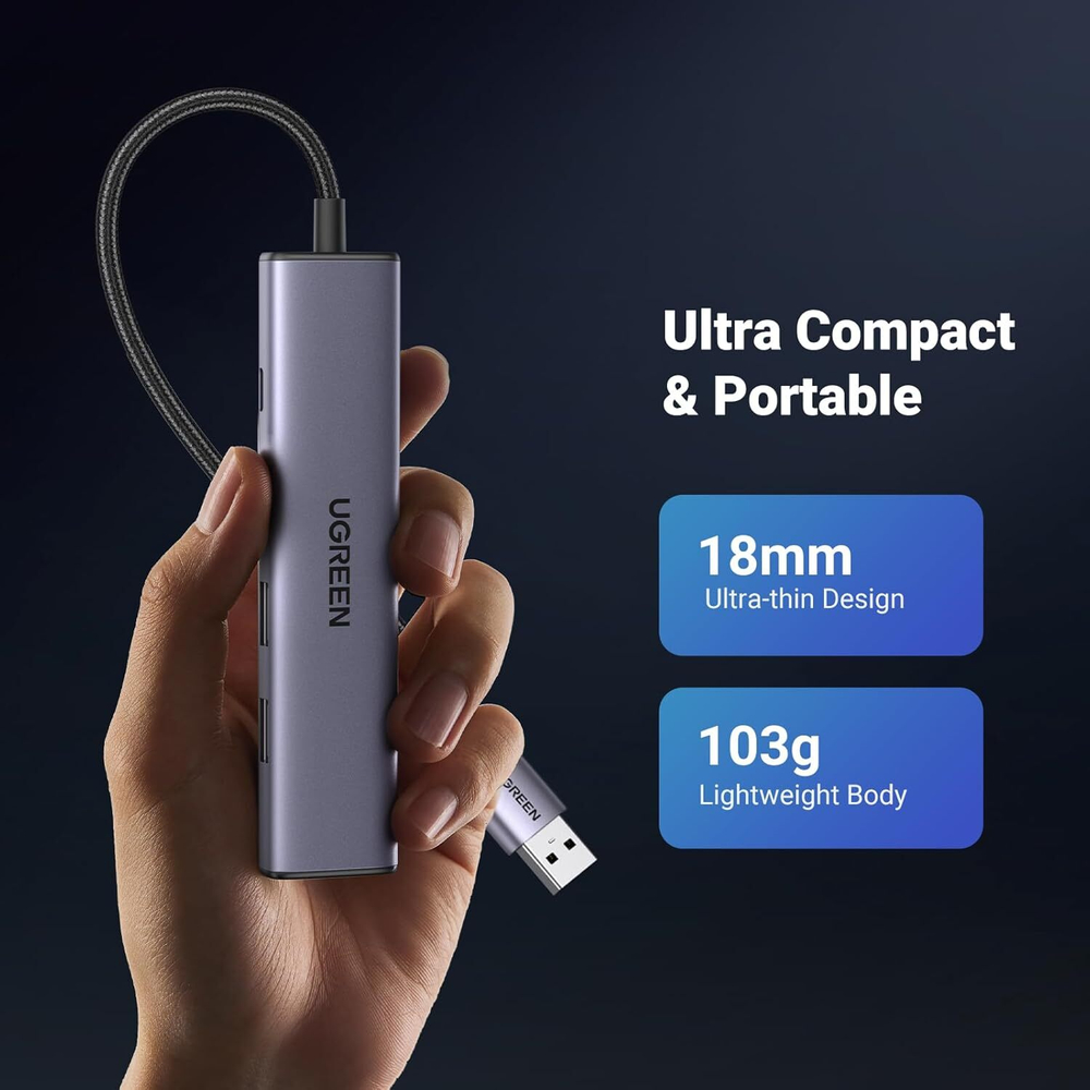Конвертер USB 3.0 на LAN RJ-45,10/100/1000 Mbps + USB HUB 3 port, 0.2m UGREEN 60554
