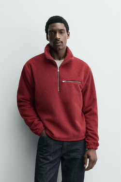 ZARA ТОЛСТОВКА ИЗ ПОЛАРФЛИСА С ВОРОТНИКОМ НА МОЛНИИ, КРАСНЫЙ