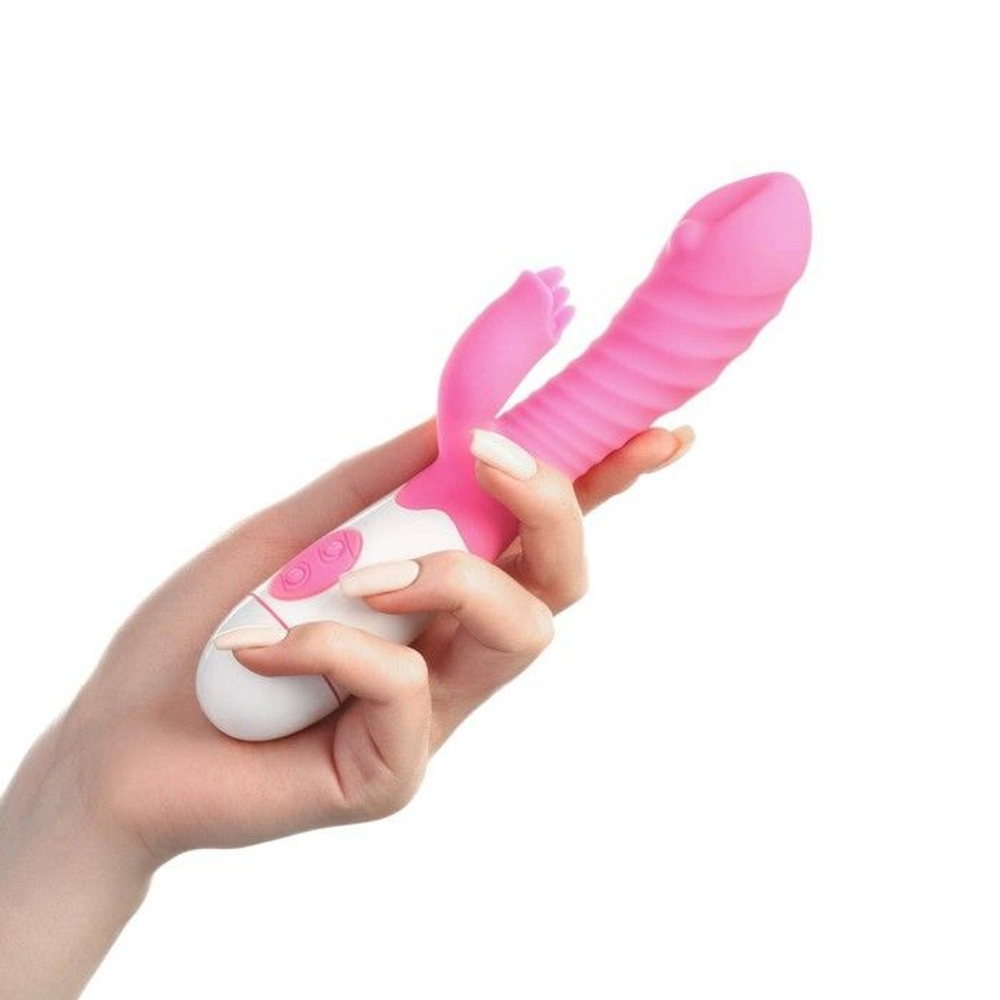 Розовый вибратор с клиторальным стимулятором и 30 режимами вибрации - 19,3 см. (Цвет: розовый)