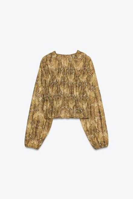 ZARA ТОП С ПРИНТОМ И ЗАВЯЗКАМИ, ОТТЕНКИ ЗЕЛЕНОГО