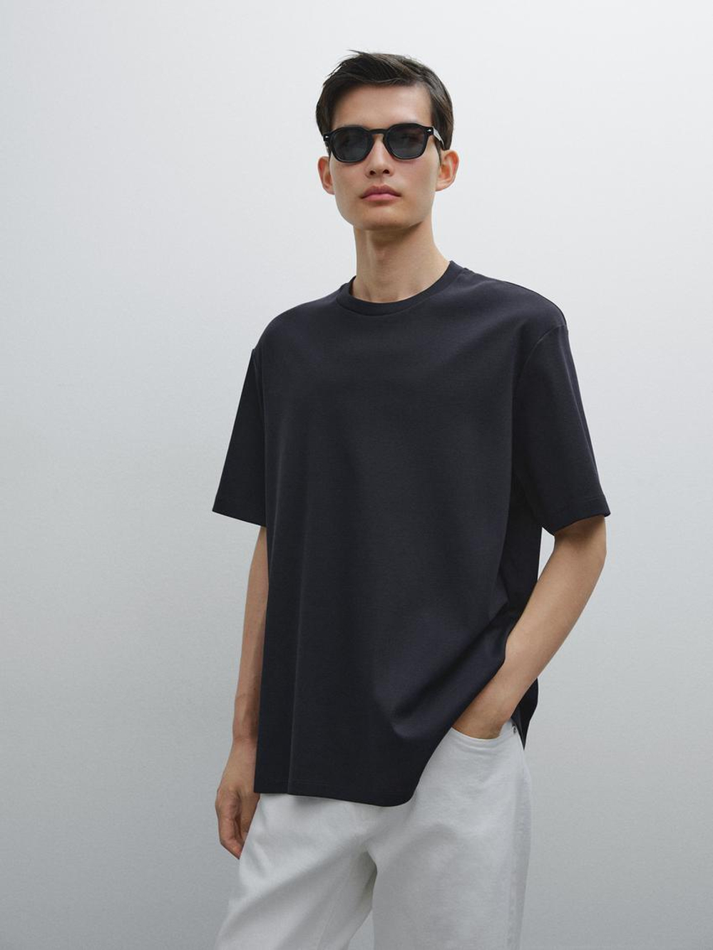 Massimo Dutti Футболка из 100% хлопка, темно-синий