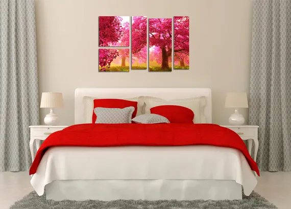 Модульная картина "Роща в розовом цвету"