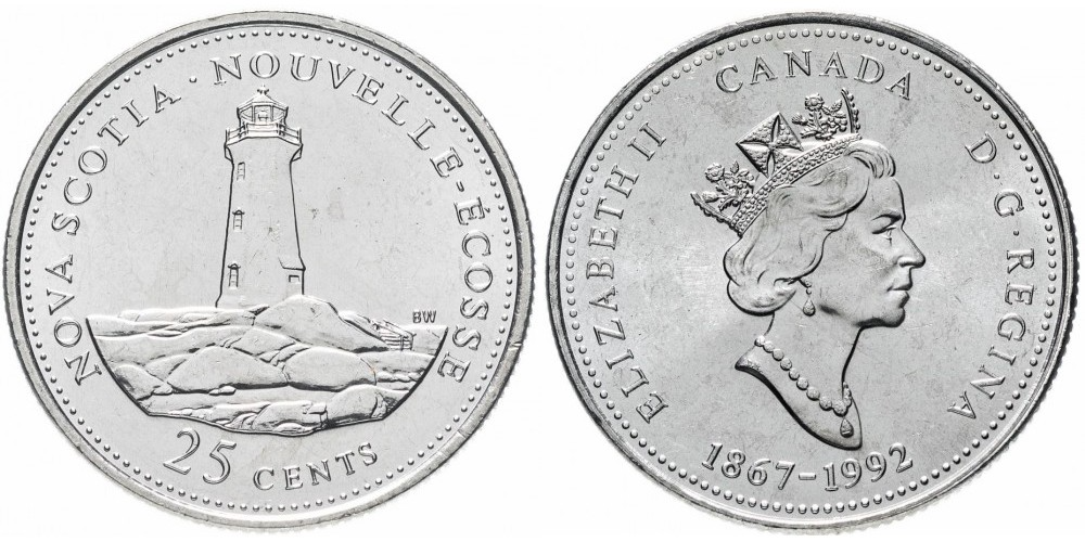 Канада 25 центов, 1992 Новая Шотландия