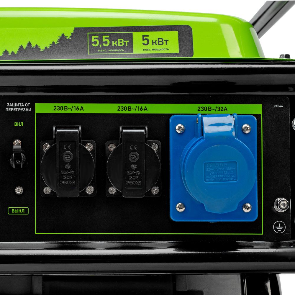 94546 Генератор бензиновый БС-6500, 5,5 кВт, 230В, 4-х такт. 25л, ручной стартер Сибртех