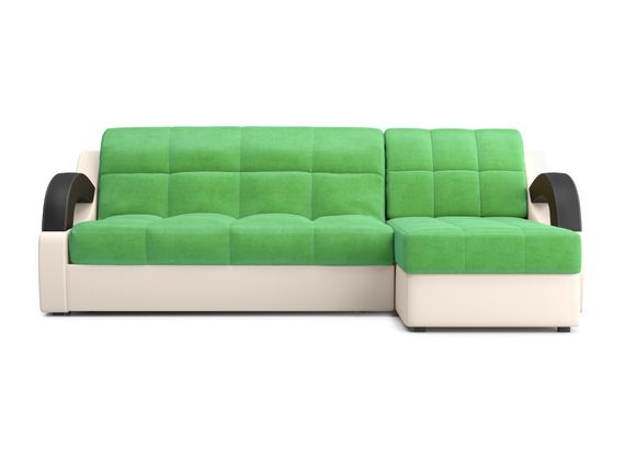 Диван угловой с оттоманкой Мадрид 1,4 - Velutto 31 зеленый/беж кожзам/ коричневая накладка