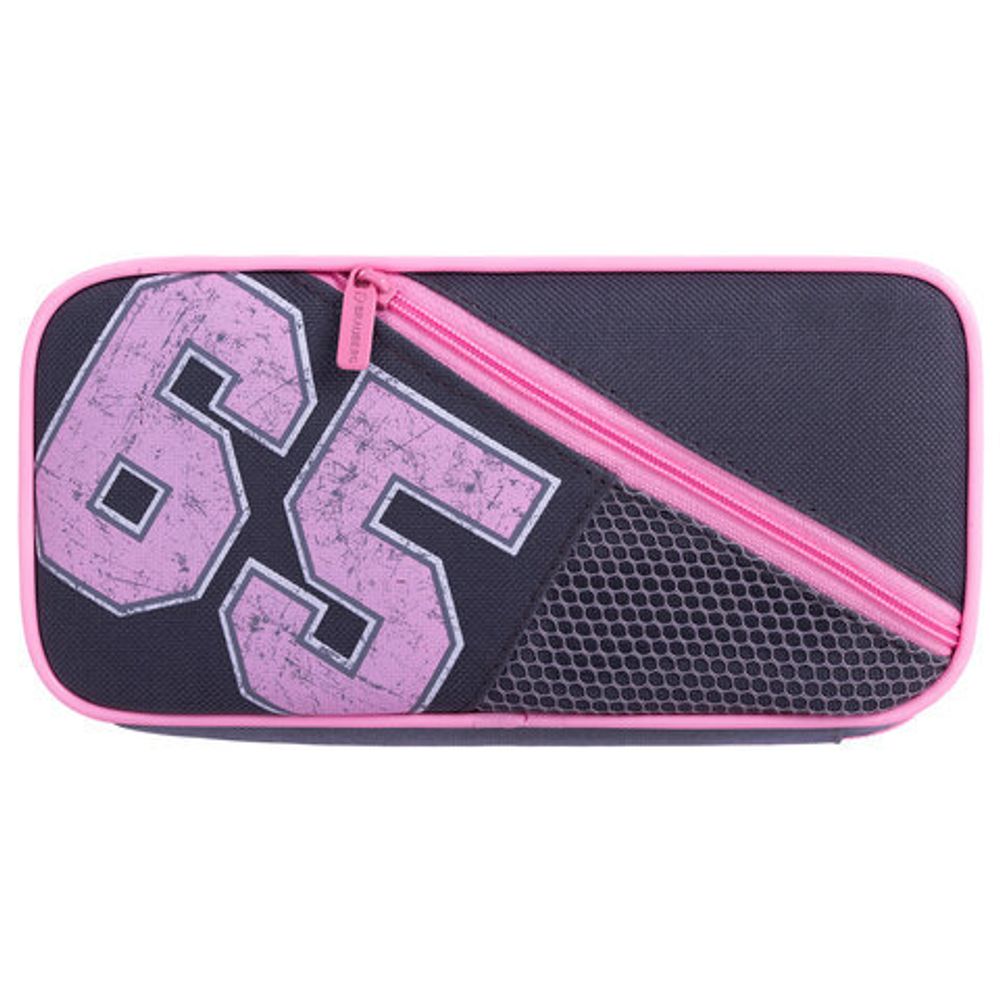 Пенал-косметичка BRAUBERG, 1 отделение, 2 кармана, органайзер, полиэстер, 21x10x5 см, серо-розовый, 270846