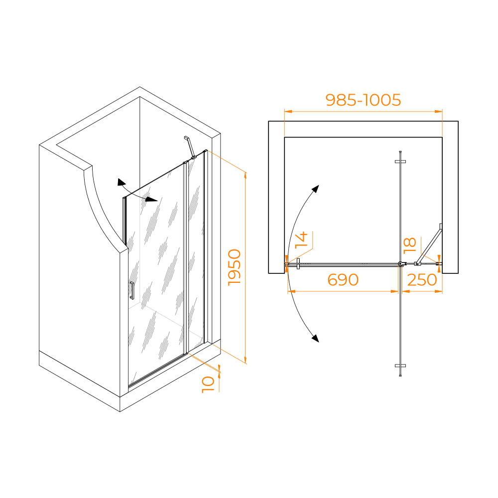 Душевая дверь RGW LE-004B (Матовое-Сатинат, 1000)