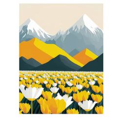 Nömrəli Rəngləmə KH1192P Картина по номерам с поталью, 15*20 см, холст, на подрамнике, Цветущие поля в горах