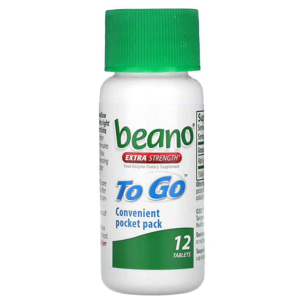 Beano, To Go, с повышенной силой действия, 12 таблеток (400 GALU в 1 таблетке)