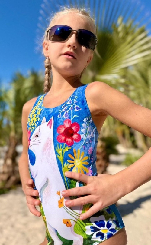 Купальник детский слитный Котик белый