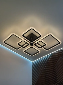 Люстра потолочная светодиодная с пультом, светильник, черная