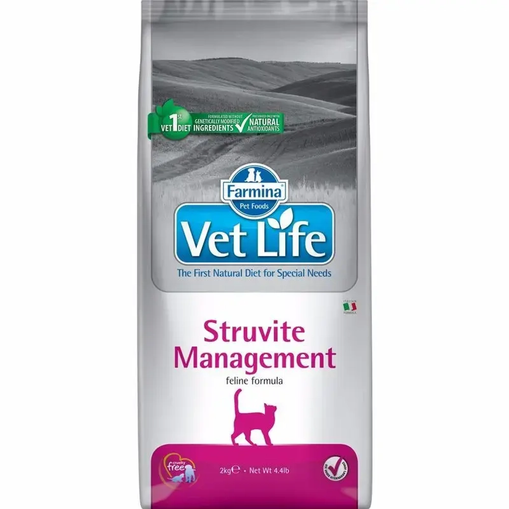Farmina vet life cat struvite management сухой корм для взрослых кошек при рецидивах мкб струвитного типа - 2 кг