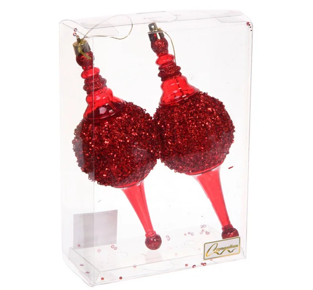 Елочные украшения "Мерцание ночи" 6.5*6.5*19.5 см (набор 2 шт), Красный (Серпантин)