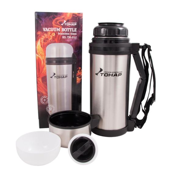 Термос TONAR 1500ML HS.TM-012 (дополн.пласт.чашка, скл.ручка, ремень)