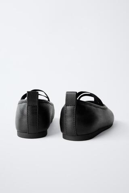 ZARA КОЖАНЫЕ БАЛЕТКИ, ЧЕРНЫЙ
