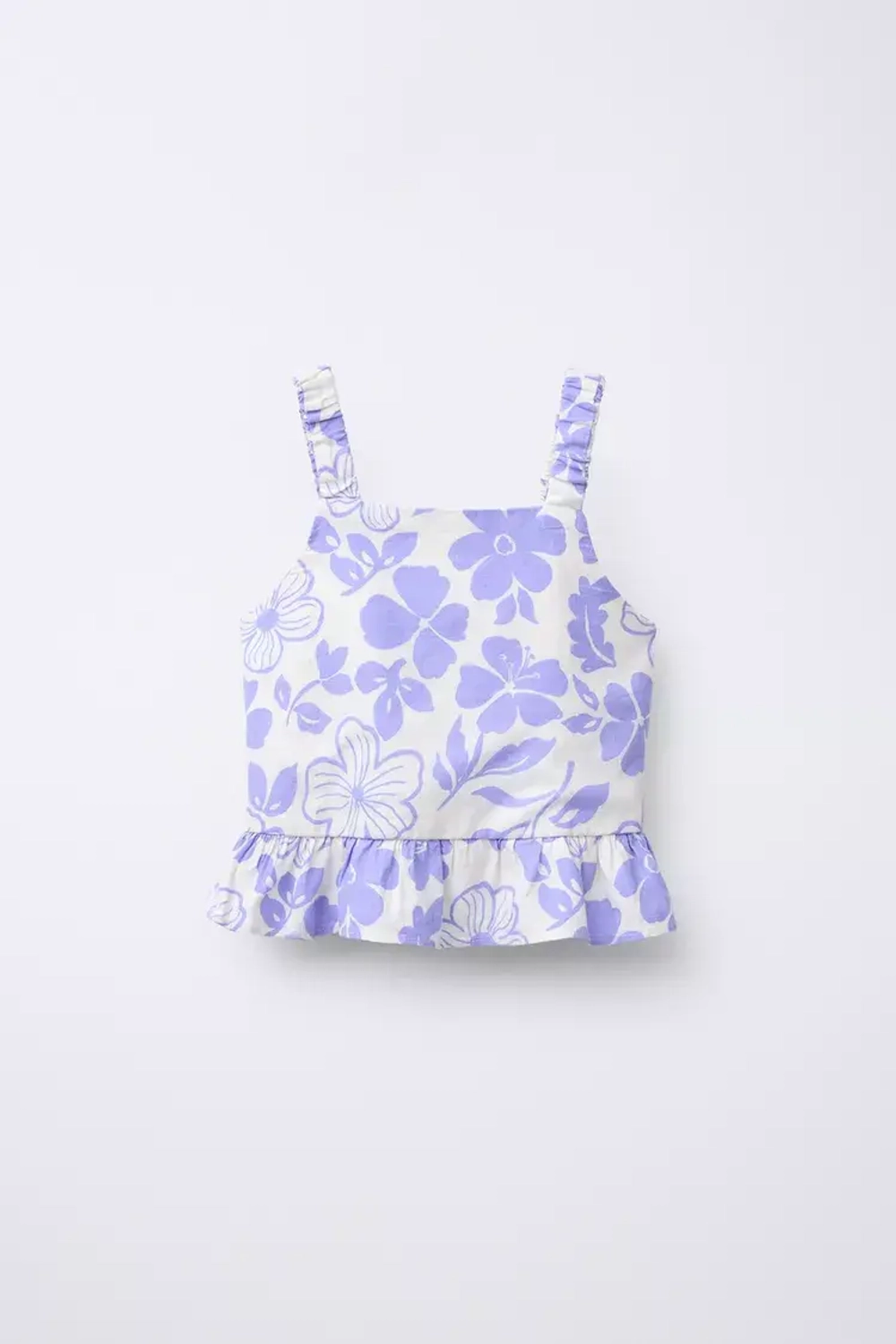 ZARA ТОП ИЗ СМЕСОВОГО ЛЬНА С ПРИНТОМ, ЭКРЮ/СИНИЙ